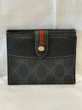 Vintage Gucci Black GG Canvas Wallet Sherry Line Accent